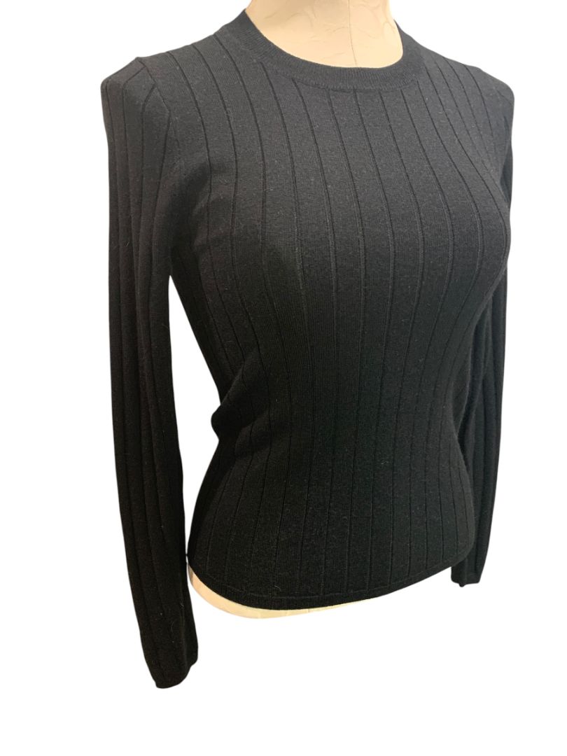 Size XS J.Crew Womens Black Wide Rib Lightweight Sweater with Merino Wool