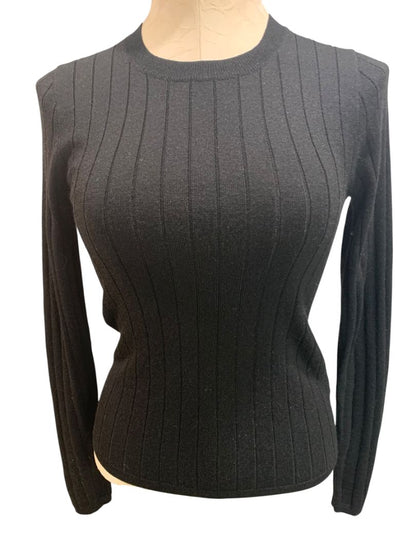Size XS J.Crew Womens Black Wide Rib Lightweight Sweater with Merino Wool
