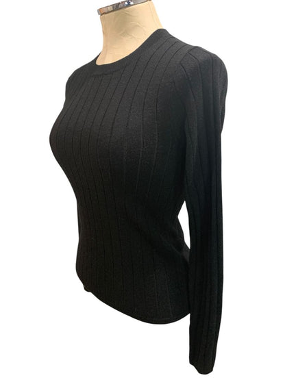 Size XS J.Crew Womens Black Wide Rib Lightweight Sweater with Merino Wool