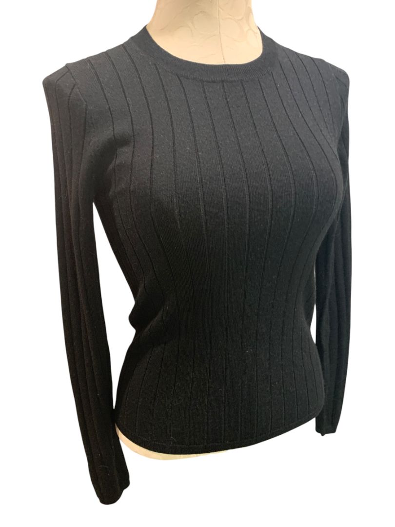 Size XS J.Crew Womens Black Wide Rib Lightweight Sweater with Merino Wool