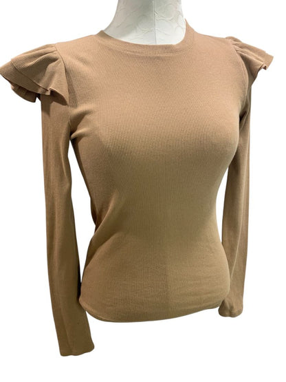 Size XS Gap Womens Brown Rib Knit Ruffle Shoulder Shirt
