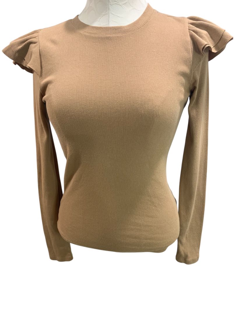 Size XS Gap Womens Brown Rib Knit Ruffle Shoulder Shirt