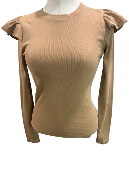 Size XS Gap Womens Brown Rib Knit Ruffle Shoulder Shirt