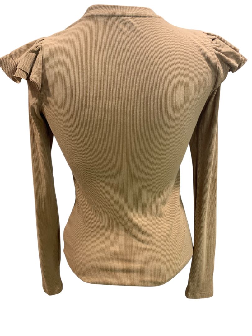 Size XS Gap Womens Brown Rib Knit Ruffle Shoulder Shirt