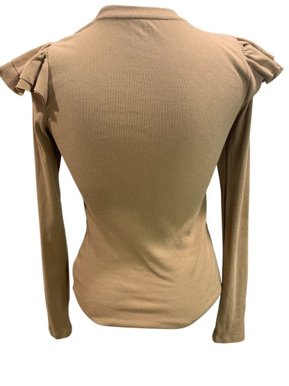 Size XS Gap Womens Brown Rib Knit Ruffle Shoulder Shirt