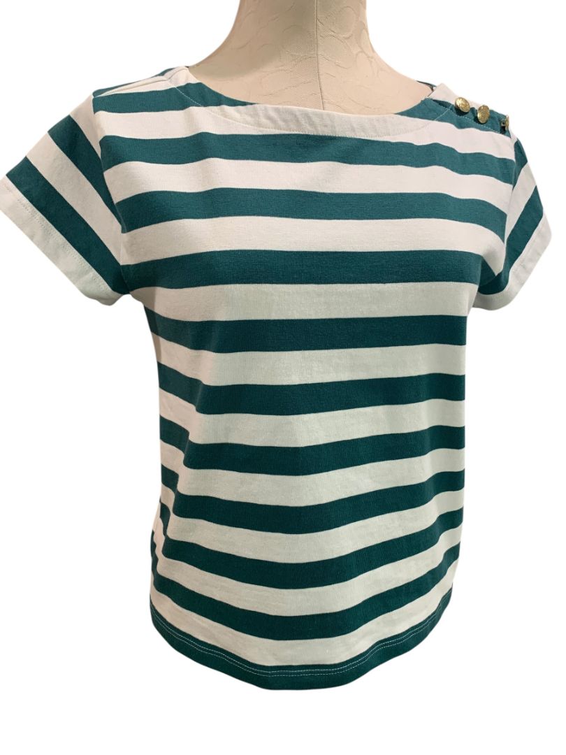 Size XS J.Crew Womens Striped Button Shoulder BoatNeck Tshirt CA964