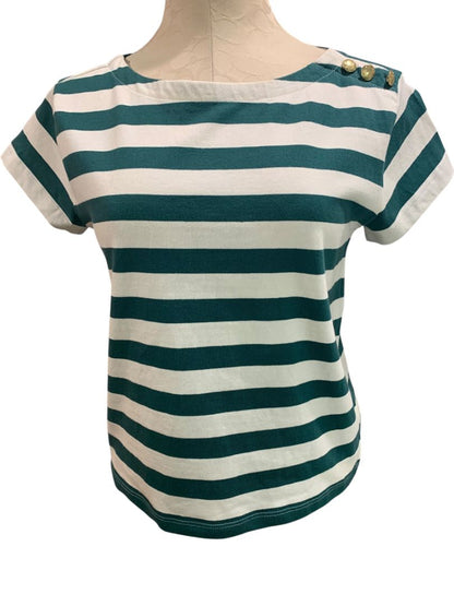 Size XS J.Crew Womens Striped Button Shoulder BoatNeck Tshirt CA964