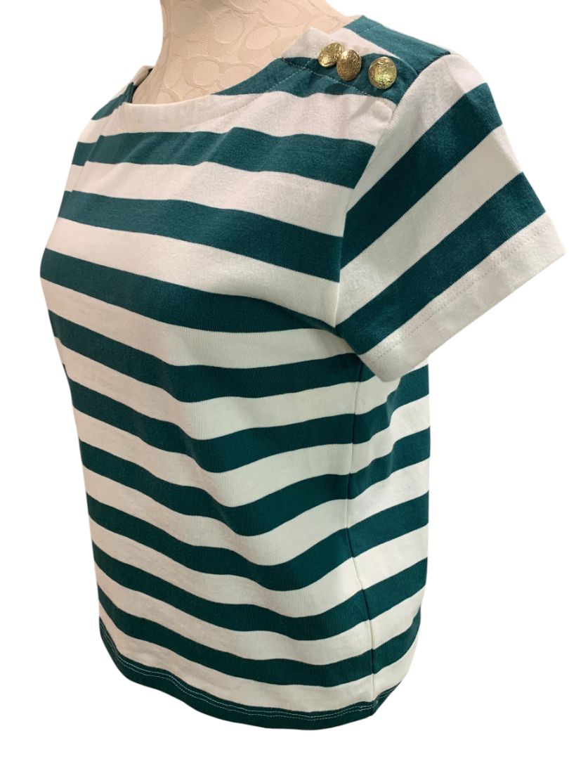 Size XS J.Crew Womens Striped Button Shoulder BoatNeck Tshirt CA964