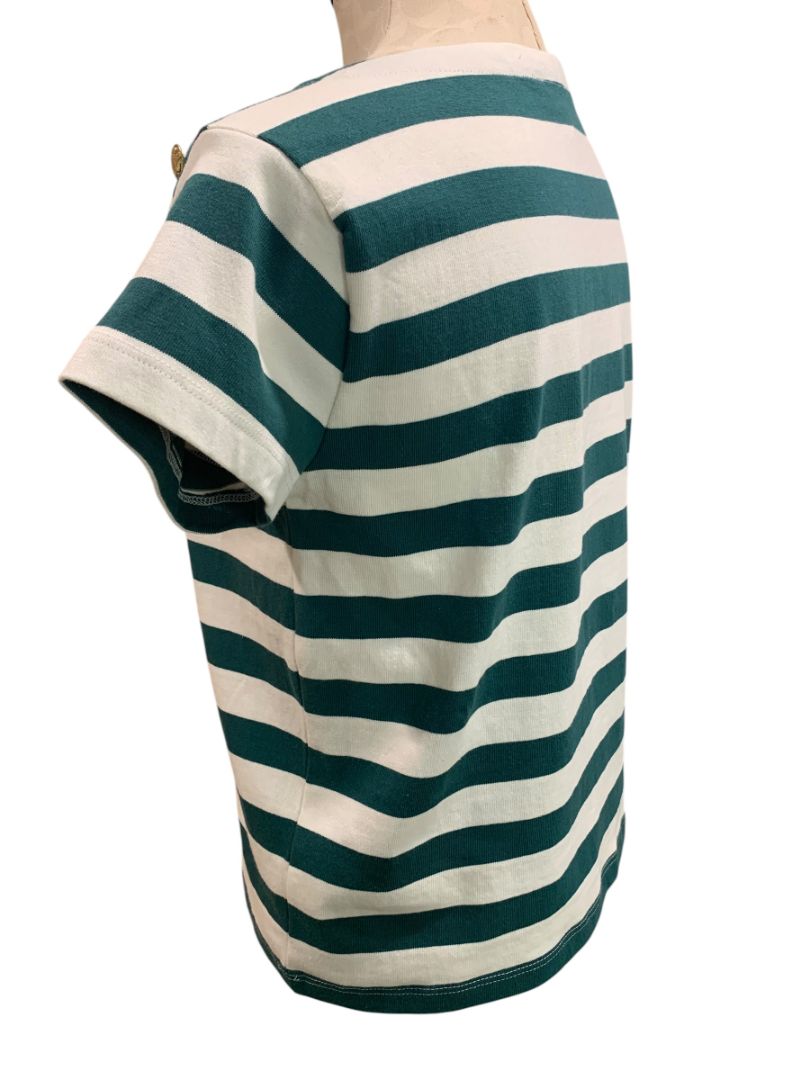 Size XS J.Crew Womens Striped Button Shoulder BoatNeck Tshirt CA964