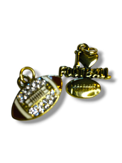 Set of 2 Football Pendant Charms Goldtone .75" Love Football