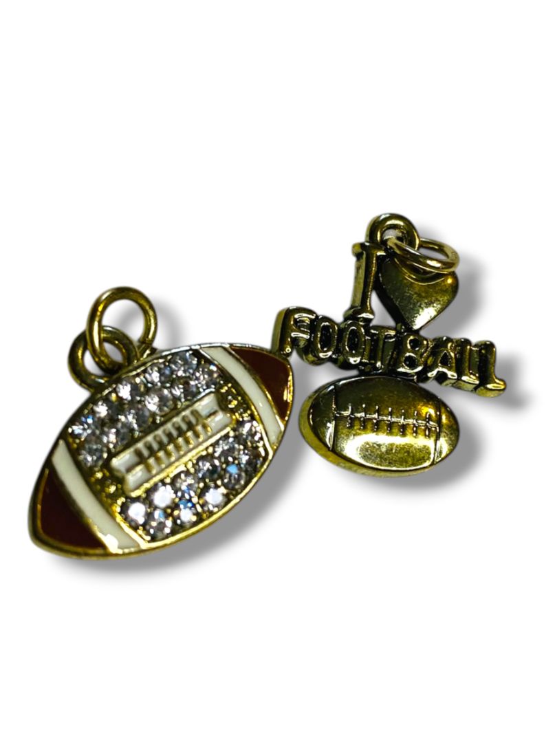 Set of 2 Football Pendant Charms Goldtone .75" Love Football