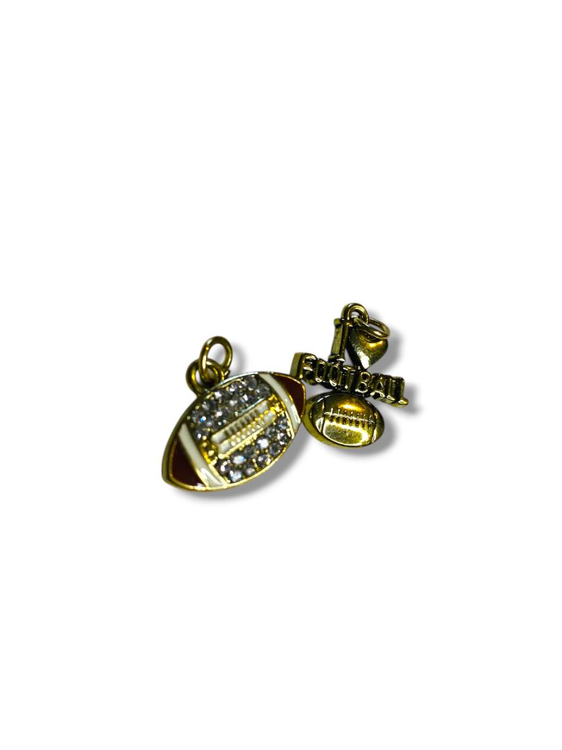Set of 2 Football Pendant Charms Goldtone .75" Love Football