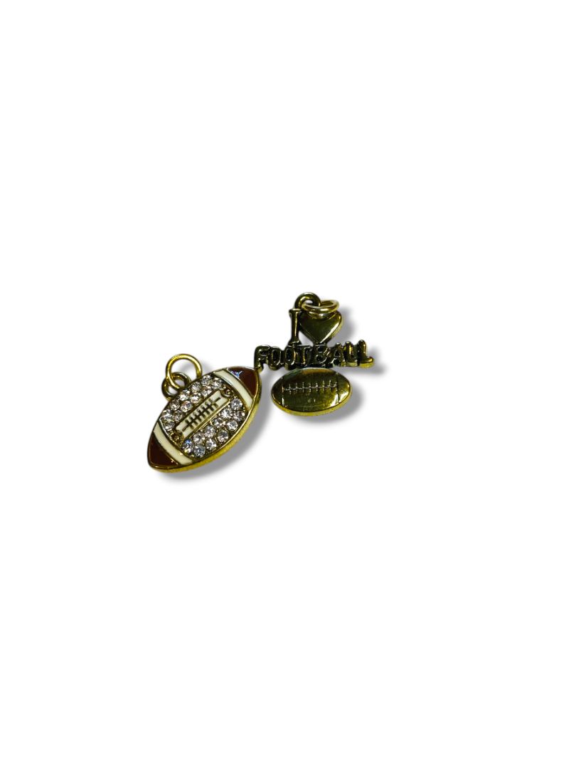 Set of 2 Football Pendant Charms Goldtone .75" Love Football