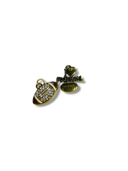 Set of 2 Football Pendant Charms Goldtone .75" Love Football