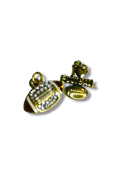 Set of 2 Football Pendant Charms Goldtone .75" Love Football