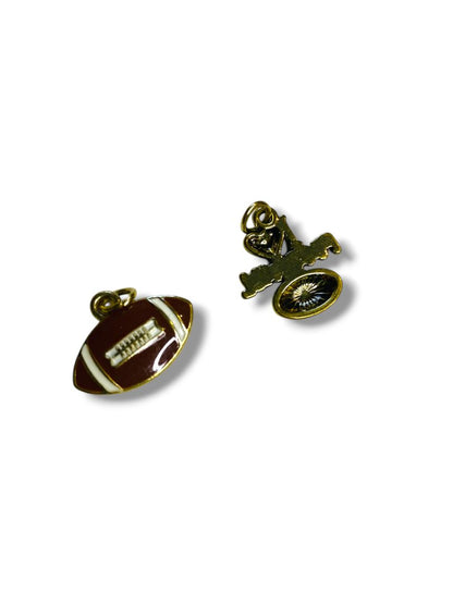 Set of 2 Football Pendant Charms Goldtone .75" Love Football