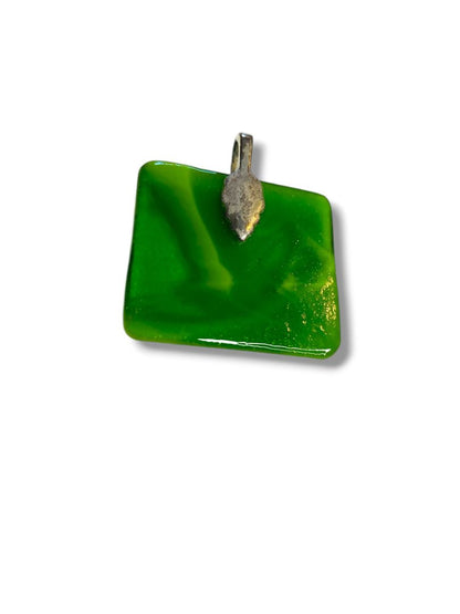 Green Glass Pendant Jewelry Etched Man with Hammer 1.4" x 1.5" Drop