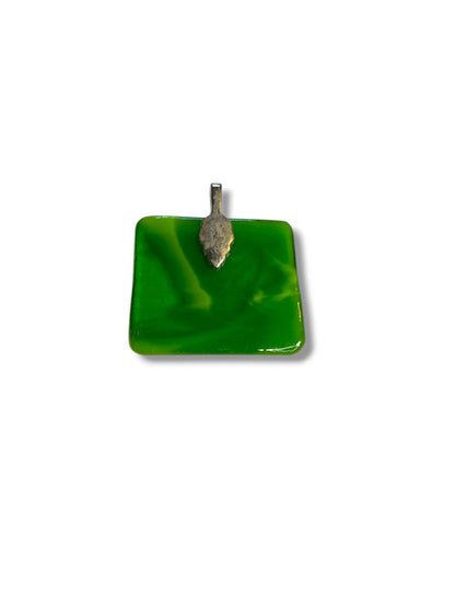 Green Glass Pendant Jewelry Etched Man with Hammer 1.4" x 1.5" Drop