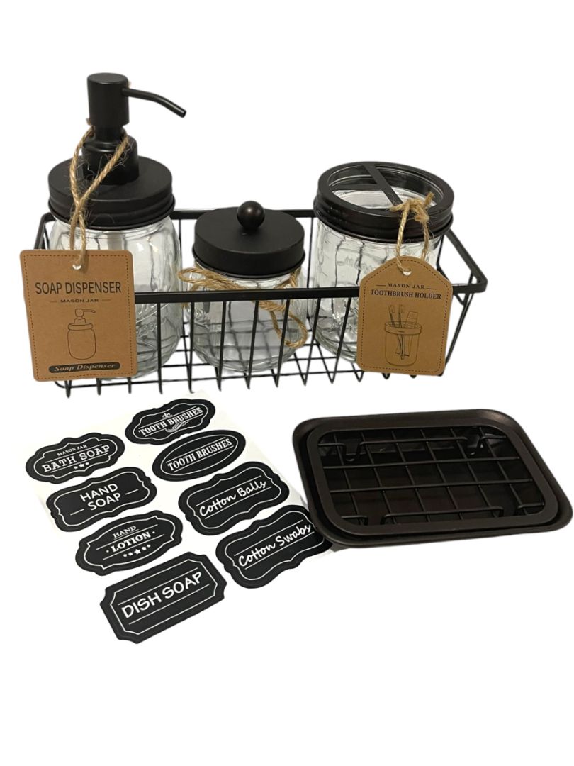 Mason Jar Bathroom Accessories Set Rustic Bathroom Set Black New