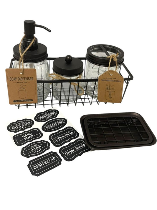 Mason Jar Bathroom Accessories Set Rustic Bathroom Set Black New