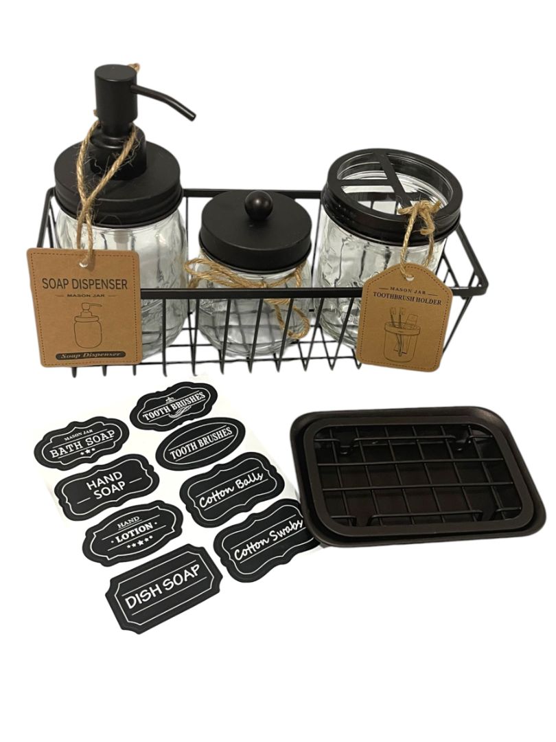 Mason Jar Bathroom Accessories Set Rustic Bathroom Set Black New