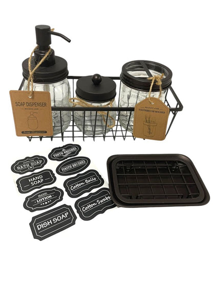 Mason Jar Bathroom Accessories Set Rustic Bathroom Set Black New