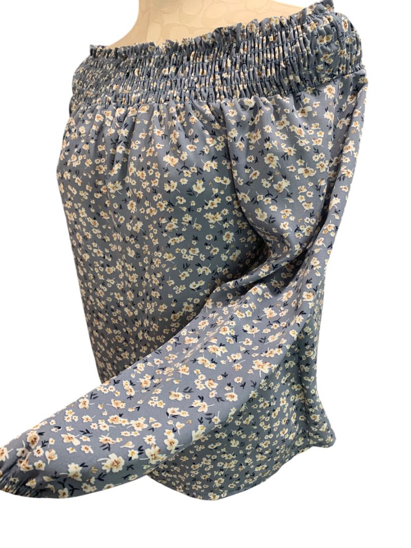 Size XS Pleione Womens Off Shoulder Floral Blouse Boho Loose Fit