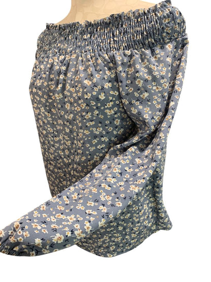 Size XS Pleione Womens Off Shoulder Floral Blouse Boho Loose Fit