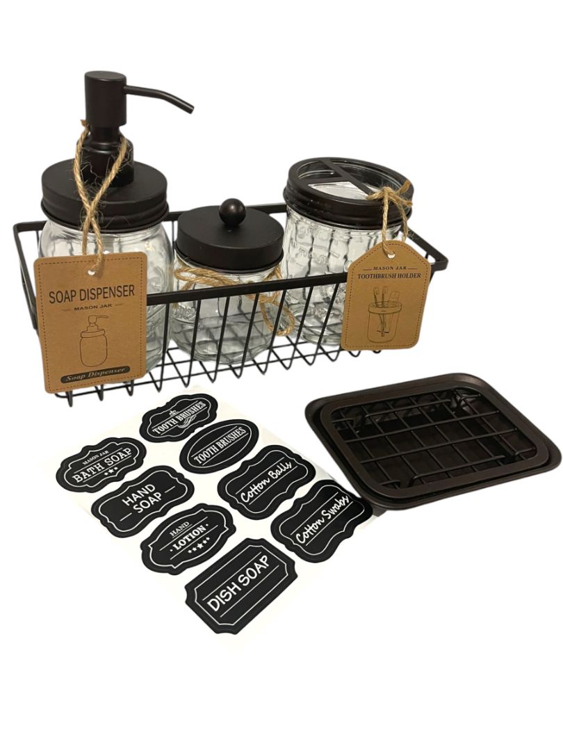 Mason Jar Bathroom Accessories Set Rustic Bathroom Set Black New