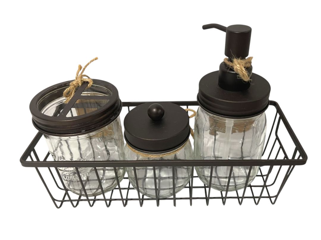 Mason Jar Bathroom Accessories Set Rustic Bathroom Set Black New