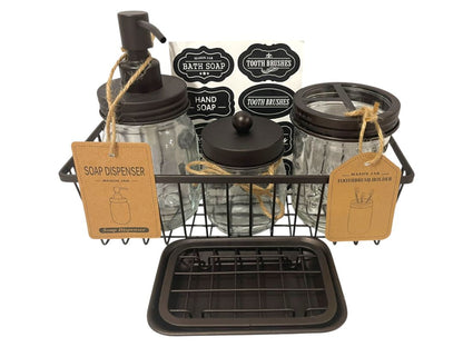 Mason Jar Bathroom Accessories Set Rustic Bathroom Set Black New