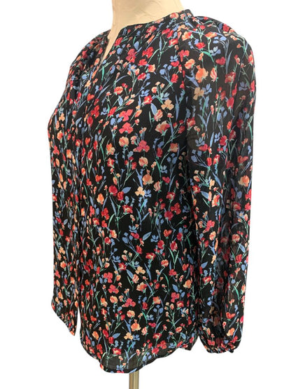 Size XXS J.Crew Womens Floral Raglan Button Up Blouse Black BA750