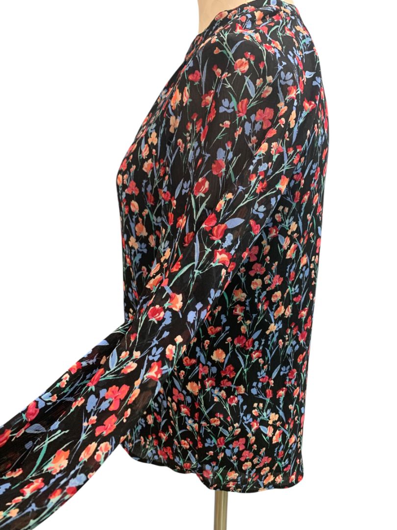 Size XXS J.Crew Womens Floral Raglan Button Up Blouse Black BA750