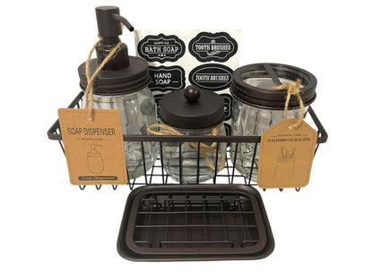 Mason Jar Bathroom Accessories Set Rustic Bathroom Set Black New