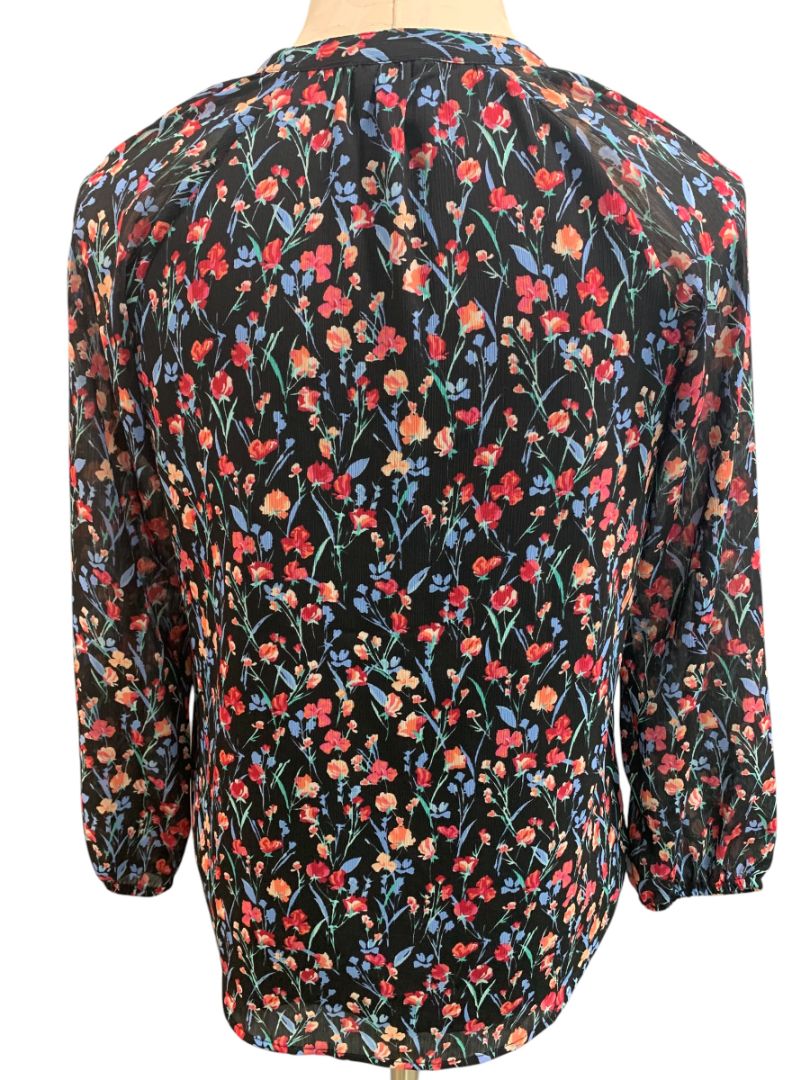 Size XXS J.Crew Womens Floral Raglan Button Up Blouse Black BA750