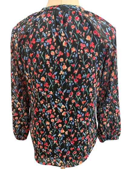Size XXS J.Crew Womens Floral Raglan Button Up Blouse Black BA750