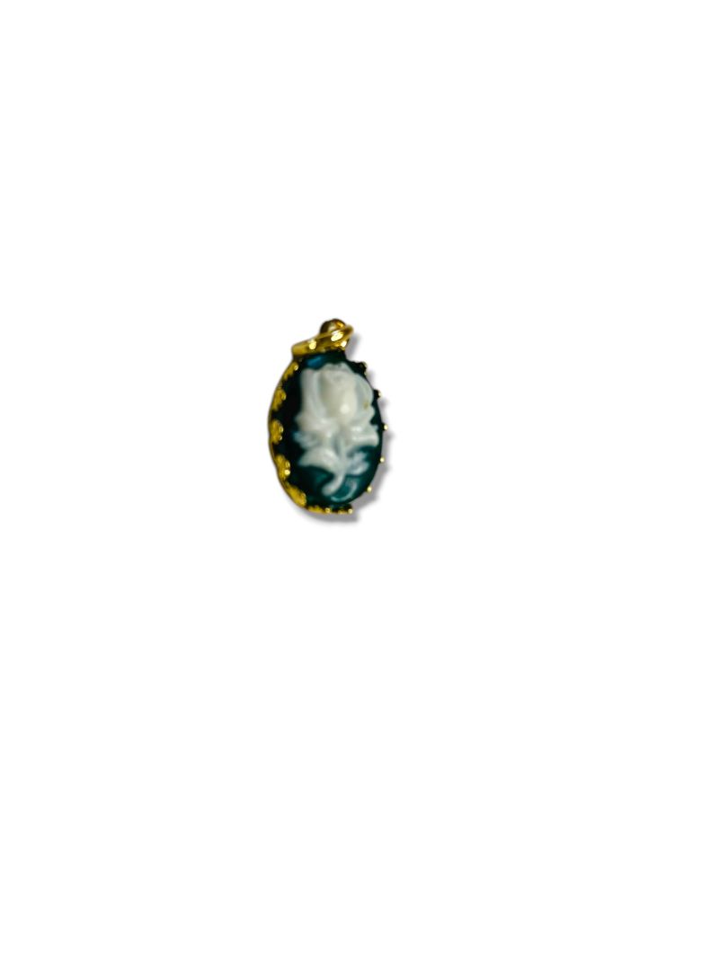 Cameo Rose Pendant Charm .6" Black White Delicate Goldtone Setting