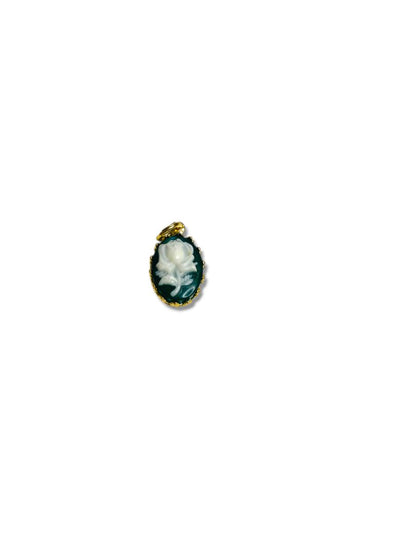 Cameo Rose Pendant Charm .6" Black White Delicate Goldtone Setting