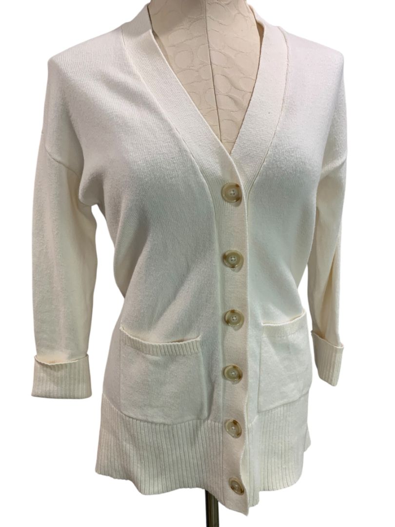 Size XXS Loft Womens Cream Cardigan Sweater Pockets 3/4 Sleeve