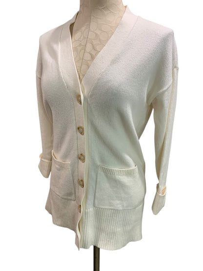 Size XXS Loft Womens Cream Cardigan Sweater Pockets 3/4 Sleeve