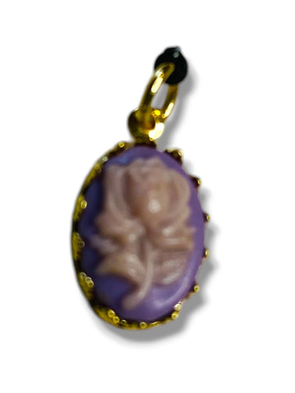 Cameo Rose Pendant Charm .6" Lavender Purple Pink Goldtone Setting