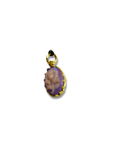 Cameo Rose Pendant Charm .6" Lavender Purple Pink Goldtone Setting