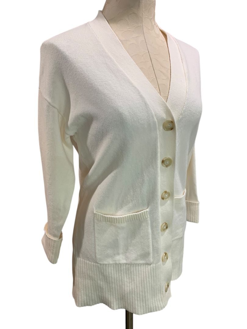Size XXS Loft Womens Cream Cardigan Sweater Pockets 3/4 Sleeve