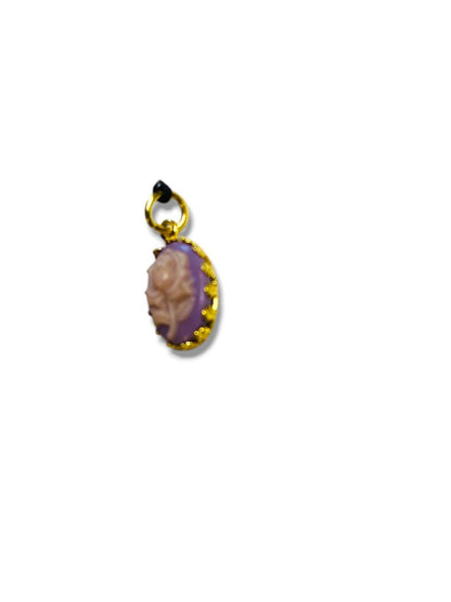 Cameo Rose Pendant Charm .6" Lavender Purple Pink Goldtone Setting