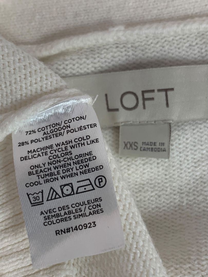 Size XXS Loft Womens Cream Cardigan Sweater Pockets 3/4 Sleeve