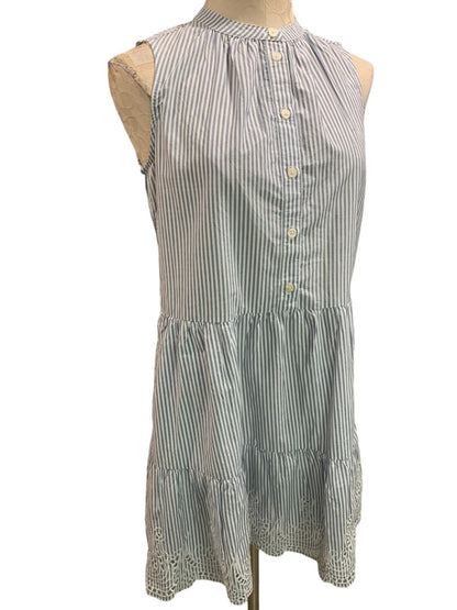 Size XS Petite Gap Womens Blue White Striped Cotton Dress Pockets Eyelet Hem
