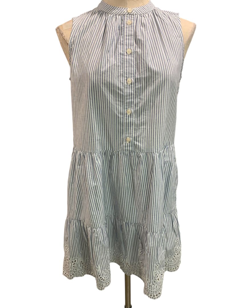 Size XS Petite Gap Womens Blue White Striped Cotton Dress Pockets Eyelet Hem