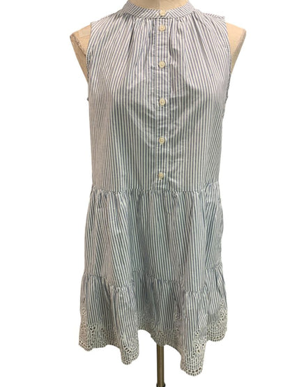 Size XS Petite Gap Womens Blue White Striped Cotton Dress Pockets Eyelet Hem