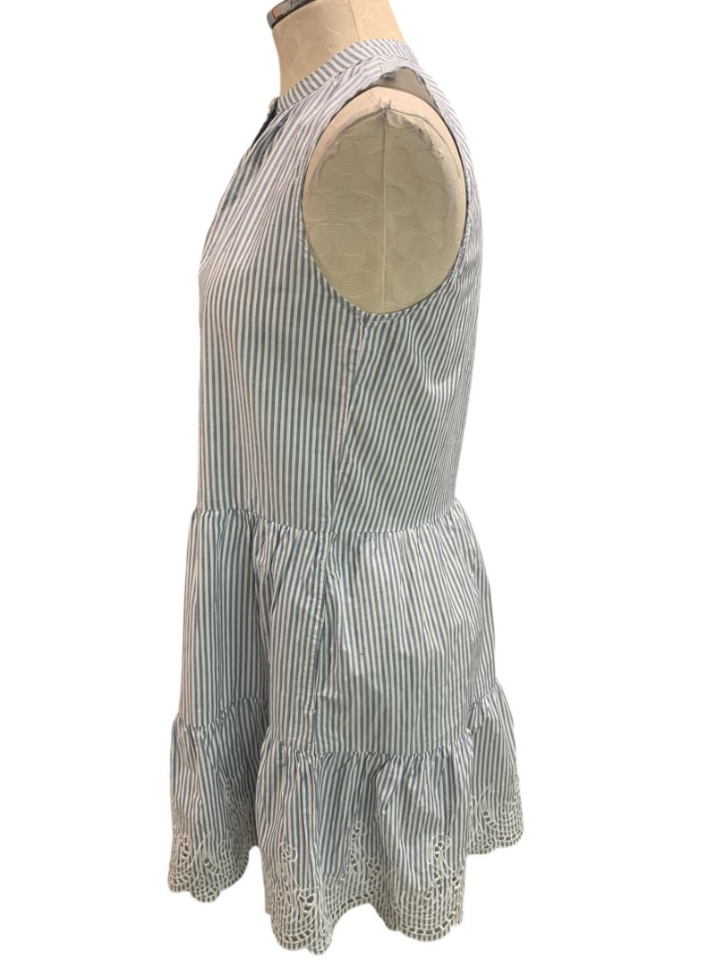 Size XS Petite Gap Womens Blue White Striped Cotton Dress Pockets Eyelet Hem