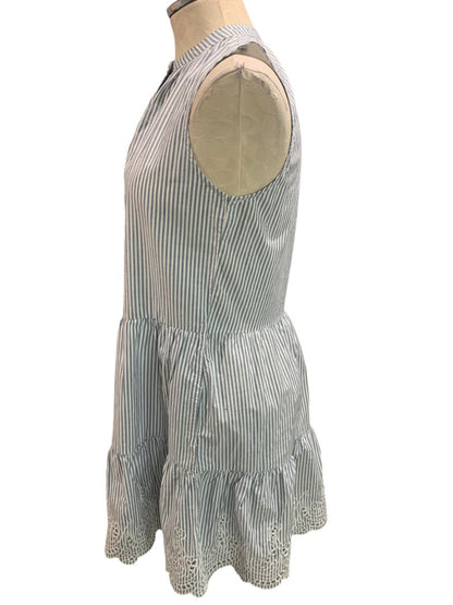 Size XS Petite Gap Womens Blue White Striped Cotton Dress Pockets Eyelet Hem